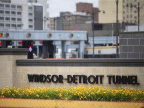 The entrance to the Windsor-Detroit Tunnel is seen on Friday, June 18, 2021.  The closure of the Canadian-U.S. border for non-essential travel has been extended to July 21.