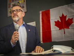 Anthony Orlando speaks during a press event at MD's Sports Bar and Smoke House where he was announced as the Conservative Party of Canada's Windsor West candidate, on Friday, July 16, 2021.