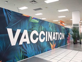 Inside the mass vaccination centre at the Devonshire Mall in Windsor, photographed June 18, 2021.