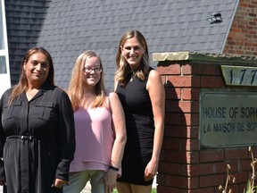 Outreach worker Helen Lathouris, from left to right, clinical pharmacist Mary Ann Hornick and Mia Biondi, a community nurse practitioner, at the House of Sophrosyne on Sunday, July 25, 2021, where they work on the Windsor hepatitis project Caring for Women in Drug Treatment.