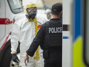 Emergency crews respond to the Canadian Tire parking lot on the 8500 block of Tecumseh Rd. East to deal with a suspicious substance on Tuesday, July 13, 2021.