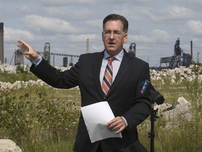 MP Brian Masse speaks during a press conference in front of a property connected to the Ojibway Shores on Wednesday, July 21, 2021. He is concerned about the potential sale of the land.