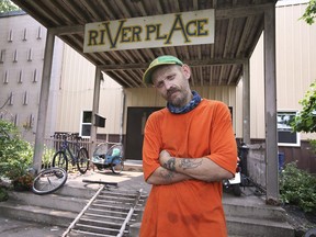 John Bradley, a resident at the River Place is shown at the west Windsor apartment building on Tuesday, July 20, 2021. He says he will be homeless after being forced to move out the building that the city has deemed unsafe.
