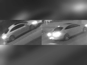 Surveillance camera images of a white car under investigation by Windsor police in relation to an alleged sexual assault incident on June 29, 2021.