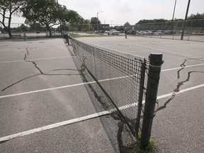 Tennis courts at the Lou Veres Tennis Centre in Forest Glade are shown on Wednesday, July 28, 2021. The tennis courts will be refurbished thanks to $1.8 million in funding from the city for three east-end parks.