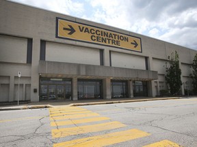 The exterior of the vaccination centre at the Devonshire Mall in Windsor is shown in this 2021 file photo.