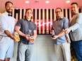 Essex County's newest winery, VIN, opened to the public on Saturday. Pictured (far left and right) owners Jordan and Joshua Goure, with (centre left) Bronson Goodfellow, co-owner and head of operations and (centre right) Nolan Bernard, co-owner and VIN's winemaker.