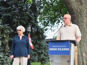 Windsor Mayor Drew Dilkens was joined by Ward 6 Coun. Jo-Anne Gignac in announcing $4 million in storm and sewer upgrades for Eastlawn Avenue on Thursday, Aug. 26, 2021. Gignac said the project would help bring peace of mind to residents who have suffered flooding in the neighbourhood over the years.
