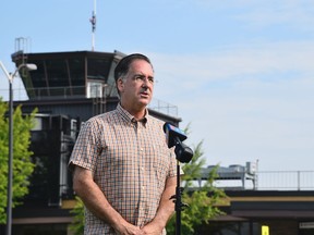 Brian Masse, NDP candidate for Windsor West, at the Windsor International Airport on Friday, Aug. 27, 2021. Masse said his first piece of legislation if re-elected would give the federal transportation minister the power to remove airports from NAV Canada studies to eliminate air traffic control services.