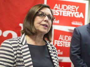 Liberal candidate for the riding of Essex, Audrey Festeryga, is joined by Michael Coteau, MPP for Don Valley East and Ontario Liberal leadership candidate, as they hold a press conference at her campaign office in Essex, Thursday, Oct. 10, 2019.