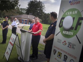 Michael Chantler, general manager of the 2022 Can-Am Police Fire Games being hosted locally, speaks Thursday, Aug. 12, 2021, at Roseland Golf and Curling Club to announce an upcoming golf tournament fundraiser has sold out.