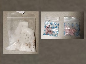 Crystal methamphetamine and red fentanyl seized by Windsor police in an arrest on Ouellette Avenue on Aug. 15, 2021.