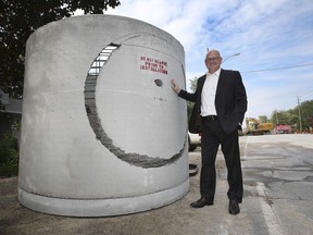 Windsor Mayor Drew Dilkens is shown along Cabana Road on Wednesday, August 18, 2021, where a major sewer project is underway.