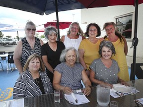Former Kelsey Hayes coworkers are shown on Tuesday, August 3, 2021, at the Ciociaro Club in Oldcastle. Pictured, seated, from left, are Judy Dunbar, Alaine Rose and Jo-Anne Leney, standing, Rose Rochon, Vickie Brennan, Krystal Tiessen, Barb Murphy and Mary Lynn Ross.