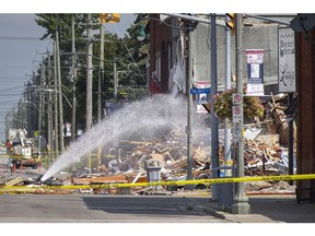 Wreckage from a gas explosion on Erie St. North in Wheatley is seen on Friday, August 27, 2021.