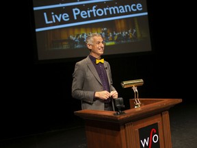 Windsor Symphony Orchestra music director, Robert Franz, speaks during a news event on the return to live performances at the Capitol Theatre, on Tuesday, August 31, 2021.