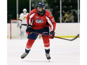 Windsor Spitfires' Ethan Martin (72) prepares to make his debut with the club on Friday in Sarnai.
plays against the Sarnia.