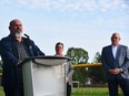 Guy Ladouceur, treasurer for CUPE Local 82, the city's outdoor works union, spoke at an announcement on Monday, Sept. 27, 2021. CUPE Local 82 contributed $8,000 towards 18 new solar powered lights in Polonia Park.