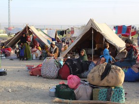Afghan refugees rest in tents at a makeshift shelter camp in Chaman, a Pakistani town at the border with Afghanistan, on Aug. 31, 2021 after the U.S. pulled all its troops out of Afghanistan to end a brutal 20-year war.