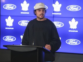 The Maple Leafs started Day 1 of training camp with Auston Matthews sporting a wrist guard on his left hand after off-season surgery.