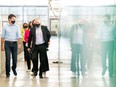 Canada's Liberal Prime Minister Justin Trudeau arrives with local candidates at an election campaign stop in Windsor, Ontario Canada September 17, 2021.