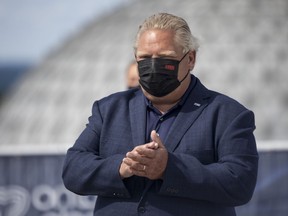 Ontario Premier Doug Ford attends an announcement at Toronto's Ontario Place on July 30, 2021.