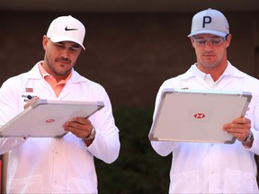 Brooks Koepka and Bryson DeChambeau attend the launch The Abu Dhabi HSBC Championship on Jan. 14, 2020 in Abu Dhabi, United Arab Emirates.