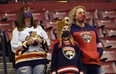 Fans watch warm-ups prior to the game between the Florida Panthers and the Detroit Red Wings.
