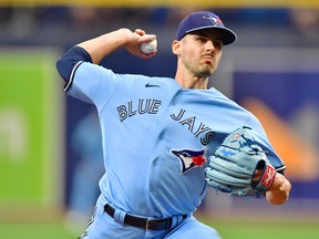Blue Jays' Julian Merryweather delivers a pitch to the Tampa Bay Rays in the first inning at Tropicana Field on Wednesday, Sept. 22, 2021.