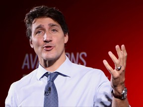 Liberal Prime Minister Justin Trudeau delivers a speech at the Metro Toronto Convention Centre during his election campaign tour in Toronto, Sept. 1, 2021.