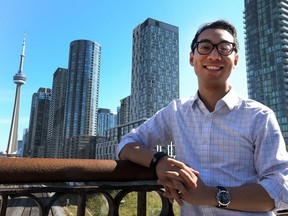 Kevin Vuong is pictured in a file photo taken on the Bathurst Bridge overlooking Toronto on Sept. 28, 2018 while he was campaigning during the Toronto municipal election for the position of city councillor for Ward 10, Spadina-Fort York.
