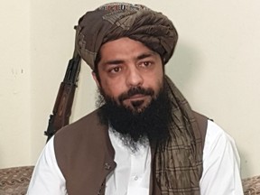 Waheedullah Hashimi, a senior Taliban commander, pauses while speaking with Reuters during an interview at an undisclosed location near Afghanistan-Pakistan border Aug. 17, 2021.