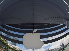 A logo of Apple is seen outside at the upcoming Apple Marina Bay Sands store in Singapore, September 8, 2020.