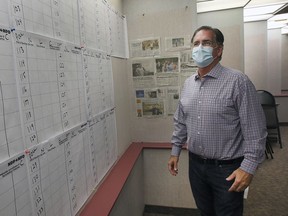 Windsor West NDP candidate Brian Masse is shown at his campaign headquarters in Windsor on election day, Monday, Sept. 20, 2021.