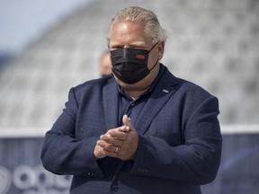 Ontario Premier Doug Ford attends an announcement at Toronto's Ontario Place, on Friday July 30, 2021.