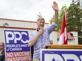 People's Party of Canada leader Maxime Bernier attends a rally in London, Ontario, on Sept. 15, 2021.