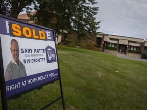 A sold sign is seen on the lawn of a home on Riverside Drive East in Riverside, on Friday, September 3, 2021.