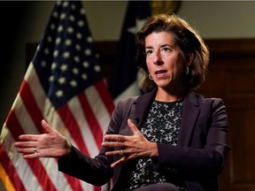 U.S. Commerce Secretary Gina Raimondo speaks during a Reuters interview at the Department of Commerce in Washington U.S., Sept. 23, 2021.