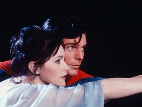 Actor Christopher Reeve, as Superman, and Margot Kidder, as Lois Lane, appear in a scene from the 1978 movie "Superman."
