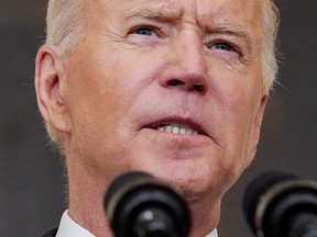 U.S. President Joe Biden delivers remarks on the Delta variant and his administration's efforts to increase vaccinations, from the State Dining Room of the White House in Washington, D.C., Sept. 9, 2021.