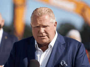 Ontario Premier Doug Ford makes a funding announcement in Windsor, Ontario on October 18, 2021.