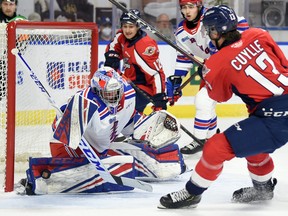 Kitchener Rangers goalie Pavel Cajan made 39 saves to help his team beat Will Cuylle and the Windsor Spitfires on Saturday.