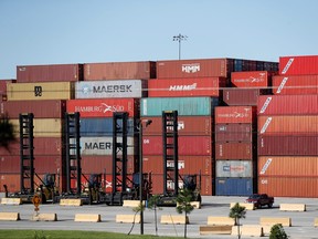 A large number of shipping containers are seen stacked at the Port of Savannah, Ga., Oct. 17, 2021.