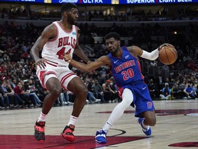 Detroit Pistons guard Josh Jackson drives against Chicago Bulls forward Patrick Williams  during the second half at United Center.
