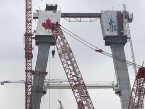 The Gordie Howe International Bridge construction site is shown on Thursday, October 7, 2021.