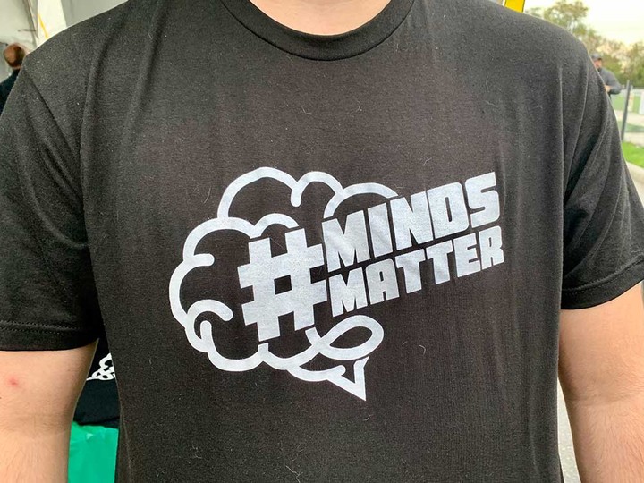  A T-shirt showing the name of the #MindsMatter charitable event at Fury Training Grounds in Essex on Oct. 16, 2021.