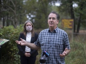 Windsor West MPP Lisa Gretzky (left) and Windsor West MP Brian Masse (right) at the Ojibway Nature Centre in Windsor on Oct. 7, 2021.