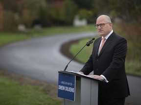 Mayor Drew Dilkens gives an update on parks infrastructure improvements at Blue Heron Lake Trail on Wednesday, Oct. 27, 2021.