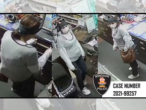 Windsor police have released these photos of a female suspect being sought for a knifepoint robbery that happened last Friday night at a convenience store in the 1400 block of Ouellette Avenue.