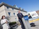 Windsor Mayor Drew Dilkens announces the city has purchased a former hotel at 500 Tuscarora Street and is converting it into the new Welcome Centre Shelter for Women and Families on Friday, Oct. 1, 2021.